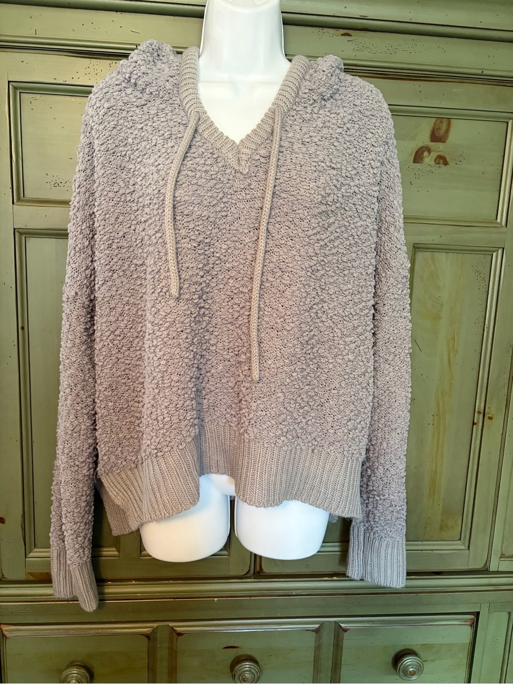 POL Popcorn-Knit Hoodie Sweater